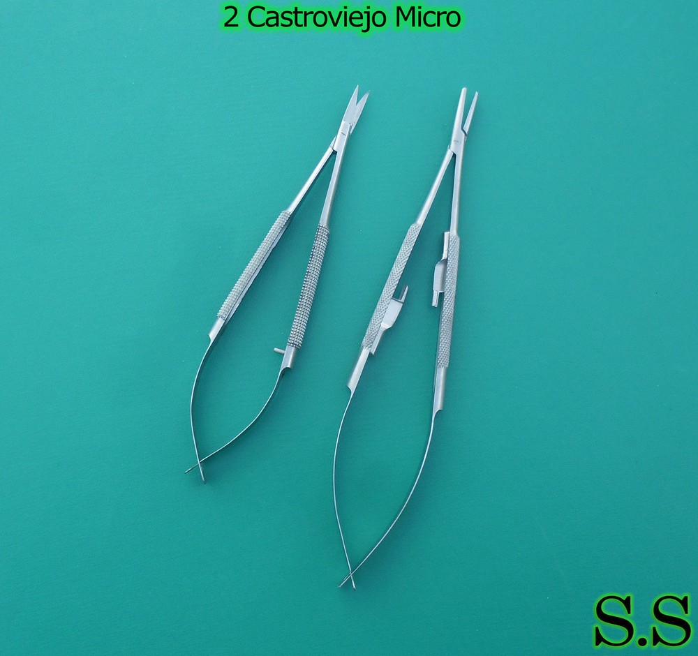 2 PIECES CASTROVIEJO MICRO SURGERY SCISSORS+NEEDLE HOLDER SURGICAL INSTRUMENTS