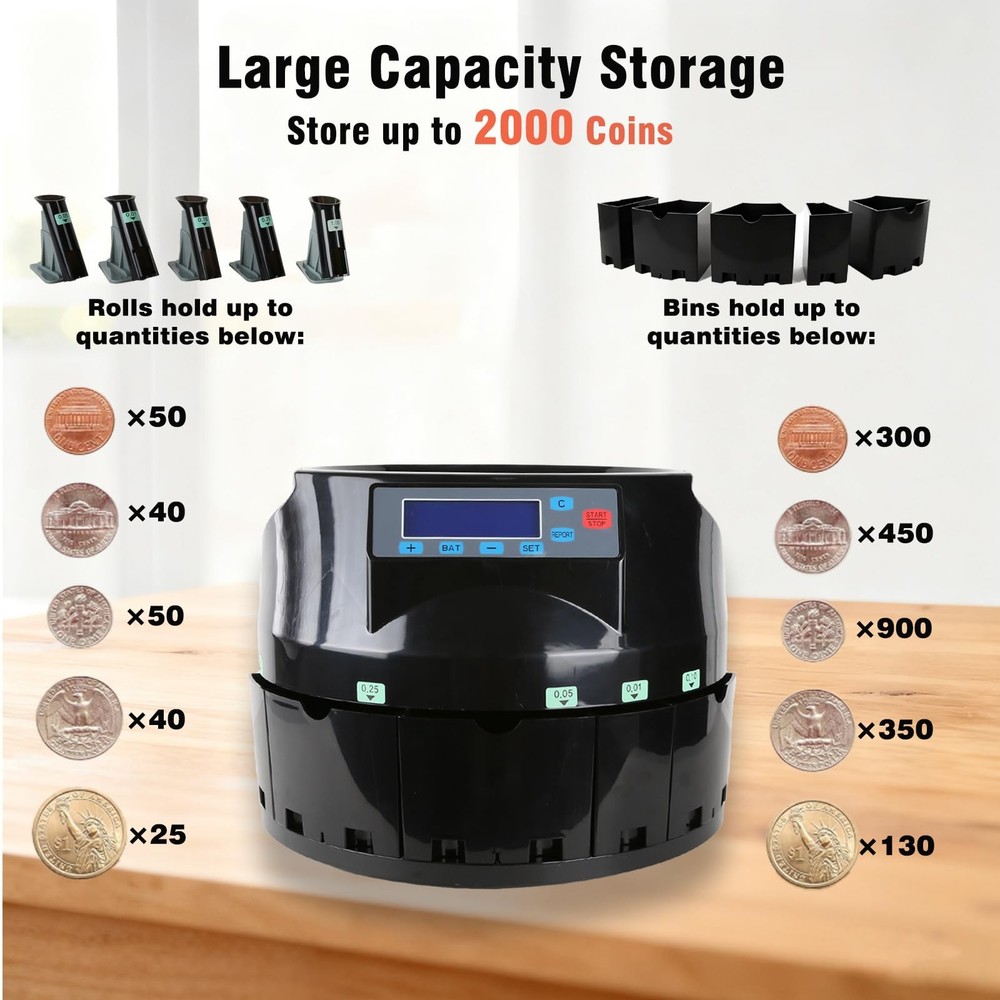 T9600A Professional USD Coin Counting Machine, Automatically Sorts 300 C/min -m