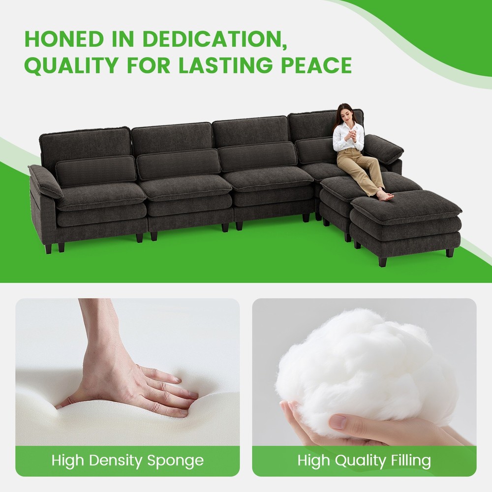 Gurexl 156.3" U Shaped Modern Sofa Modular Sectional Cloud Couch with Ottoman