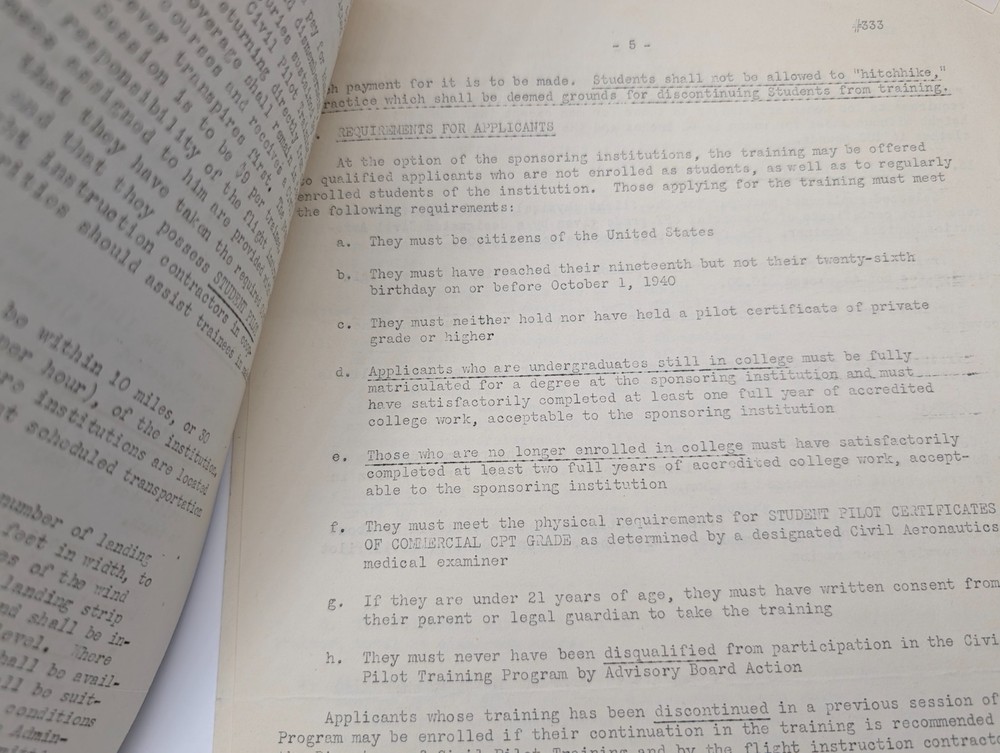 1940-1941 Civil Pilot Training Program Document Washington DC Aviation #333