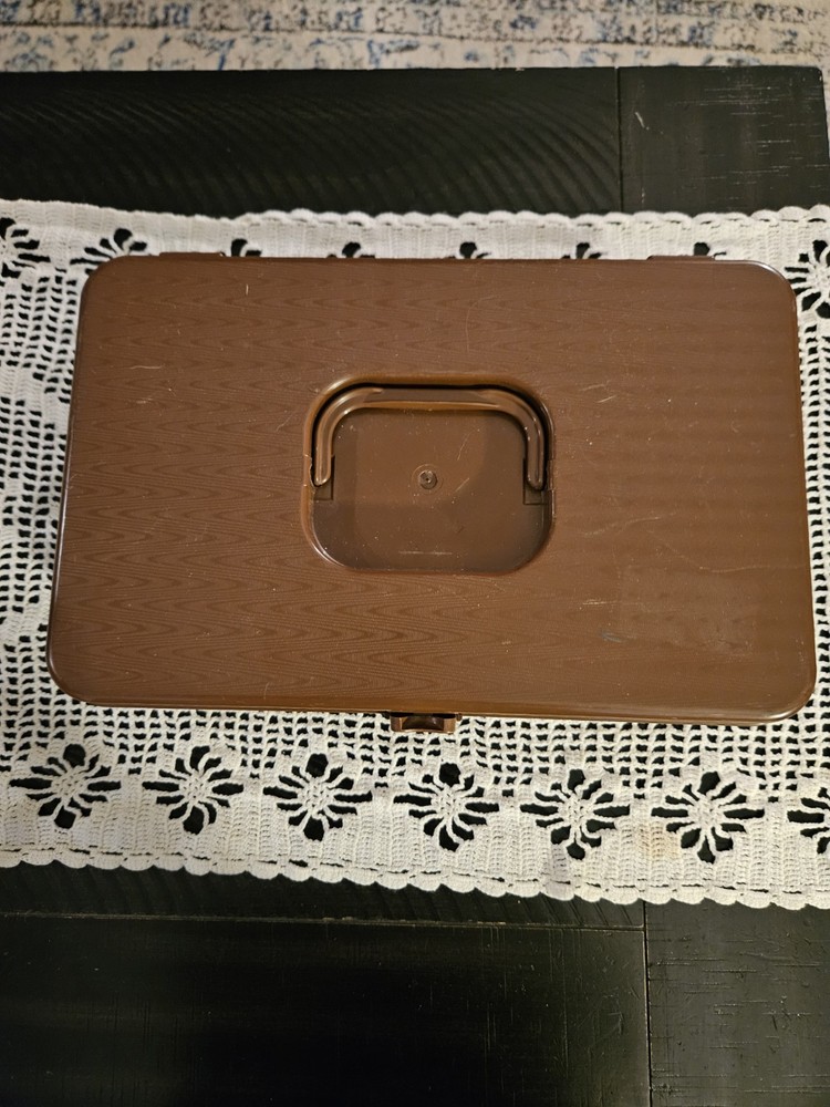 Brown Plastic Spool/Bobbin Sewing Box Organizer Midcentury Modern