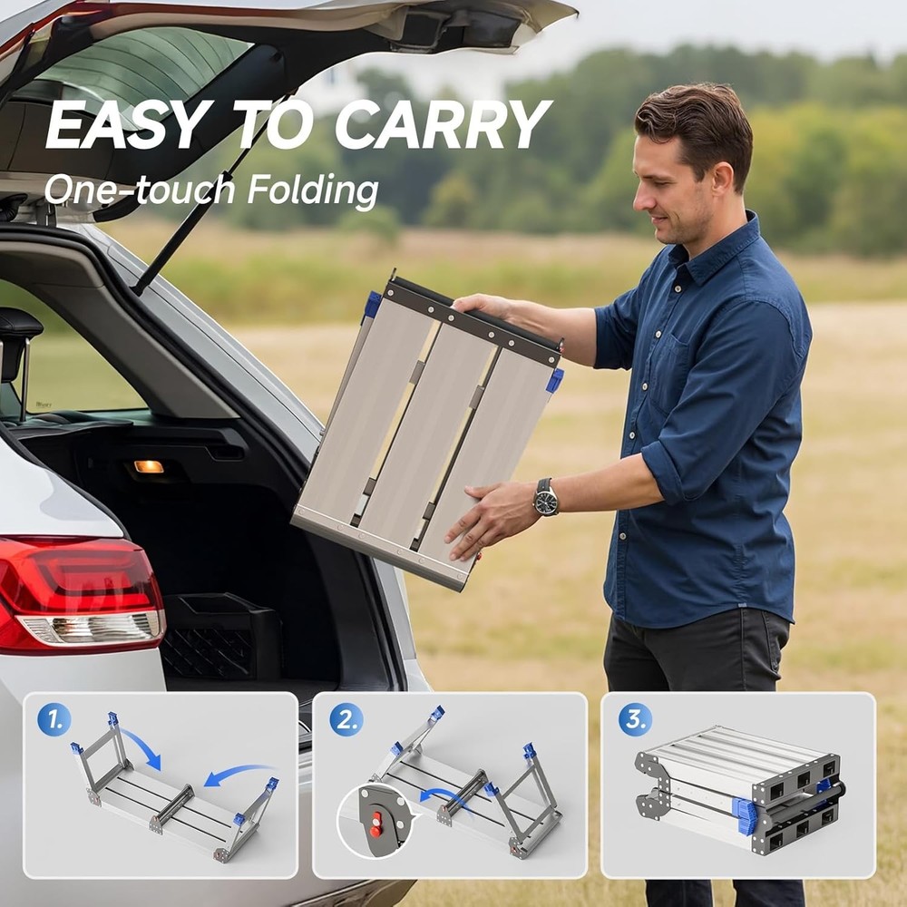 Folding Work Platform for Adults, Aluminum Foldable Step Stool Adjustable Height