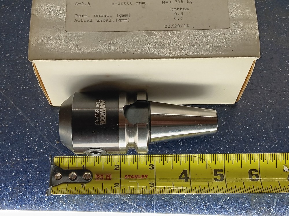 NEW Maritool BT30 20mm ID Solid End Mill CNC Tool Holder BT30-EM20-63G