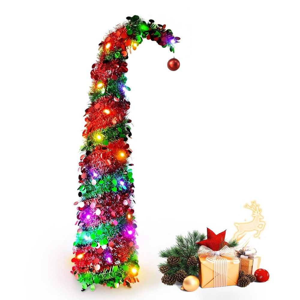 5FT Pre-Lit Pop Up Easter Tree LED Tinsel Collapsible Indoor Decor