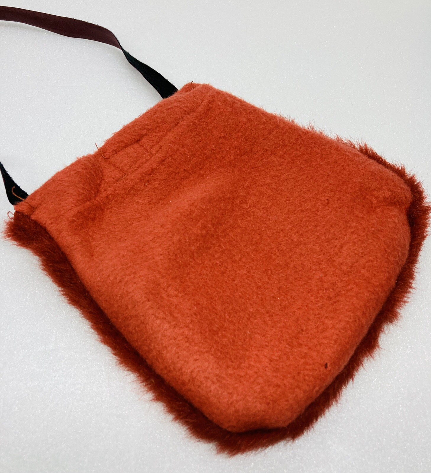 Vintage 1980s Retro Fluffy Furry Handheld Pouch Makeup Mirror Phone Keys Bag 22