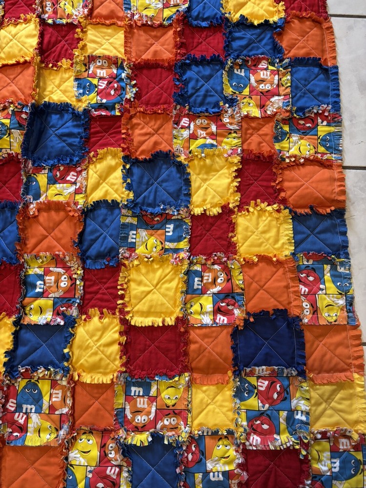 Quilted Lap Blanket Throw Hand Made Patchwork Quilt 47 X 44" Multi Color M&M's