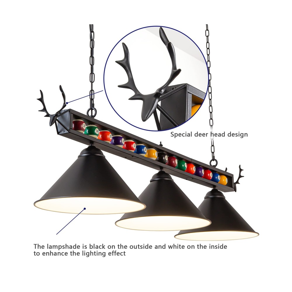 Pool Table Light, 58" Billiard Light for 7' 8' 9' Pool Table, Hanging Billiar...