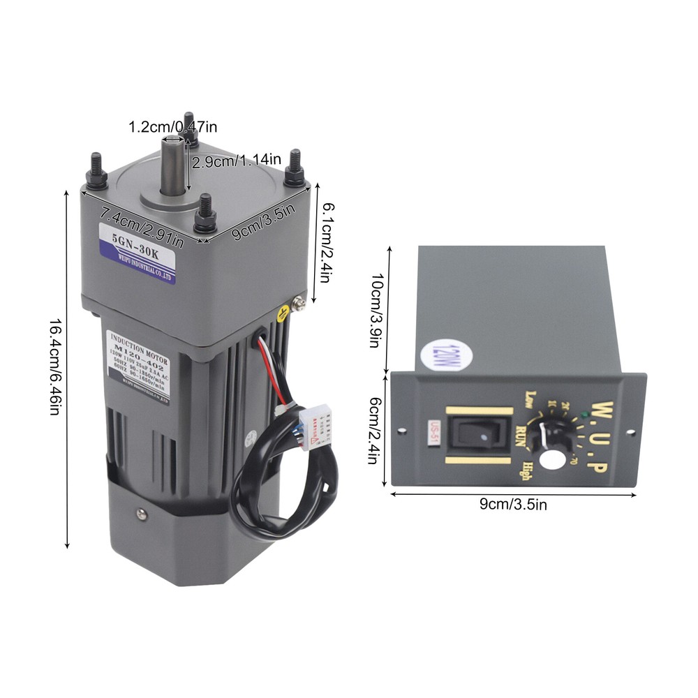 120W 1:30 Single-shase Gear Motor Electric Motor Variable Speed Controller 110V