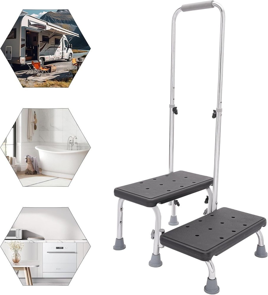 2 Step Stool with Handle for Elderly,Heavy Duty 2 Step Stool with Handrail