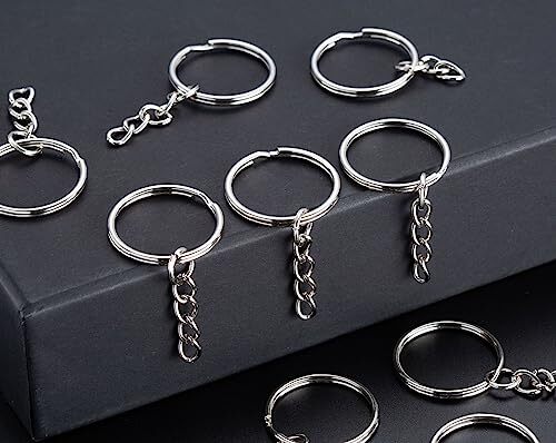 50Sets 1 inch Keychain Rings Silver Split Round Key Ring with Chain and Open