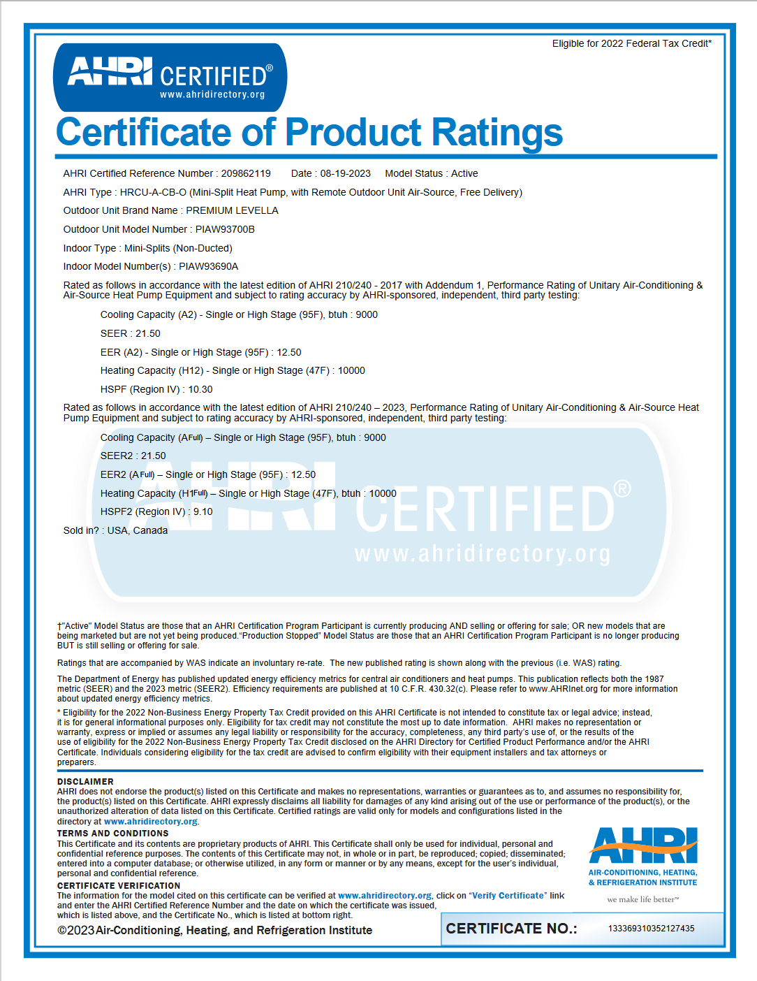 9000 BTU Air Conditioner Mini Split 21.5 SEER2 INVERTER Ductless Heat Pump 110V