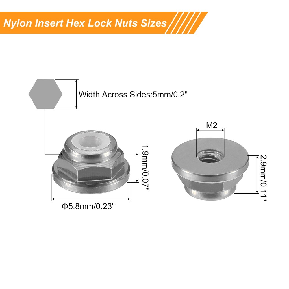 Nylon Insert Hex Lock Nuts, 10pcs - M2x0.4mm Self-Locking Nut(Titanium Gray)