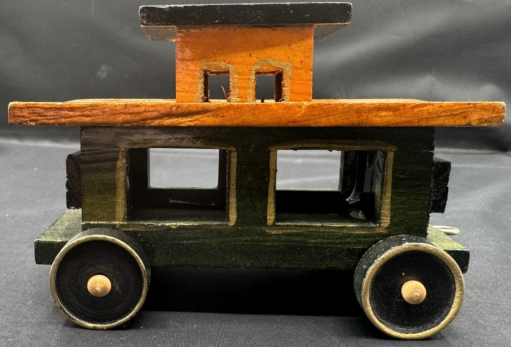 Vintage Wooden Train Engine With Three Cars