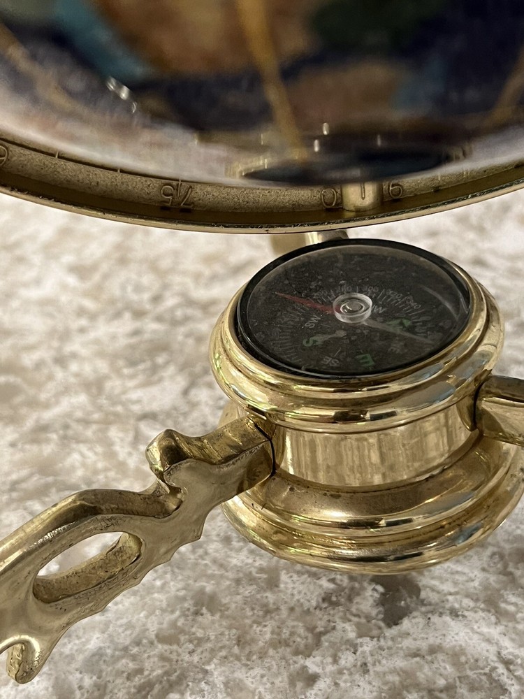 Real Lapis Gemstone globe With A Compass On The Bottom Brass Vintage