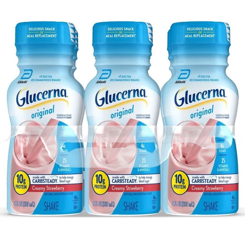 •Glucerna Nutritional Shake, Creamy Strawberry 🍓 8-fl-oz Bottle, *6 Pack•