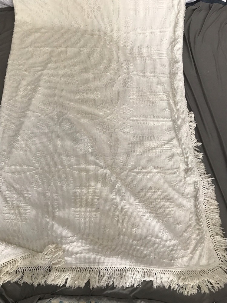 Bates Chenille Bed Spread With Fringe 90x110”