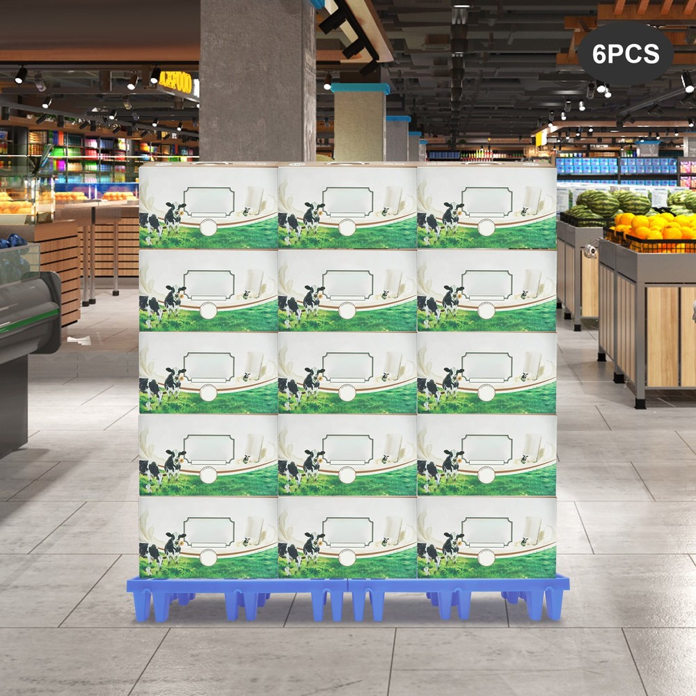 6-Pack Plastic Pallets 20x12x4in, 330lb Capacity Moisture Proof Stackable Pads~~