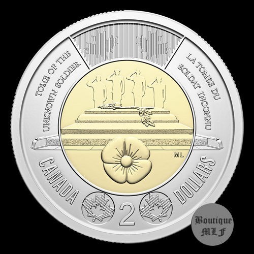 Canada 2025, $2 Unknown Soldier, regular/coloured coins from special wrap roll