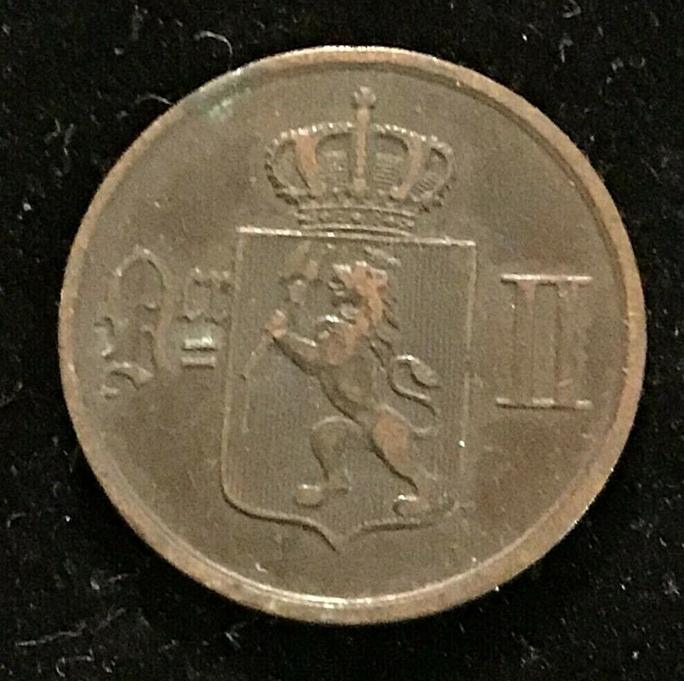 Norway 1876 TWO Ore Coin. EF
