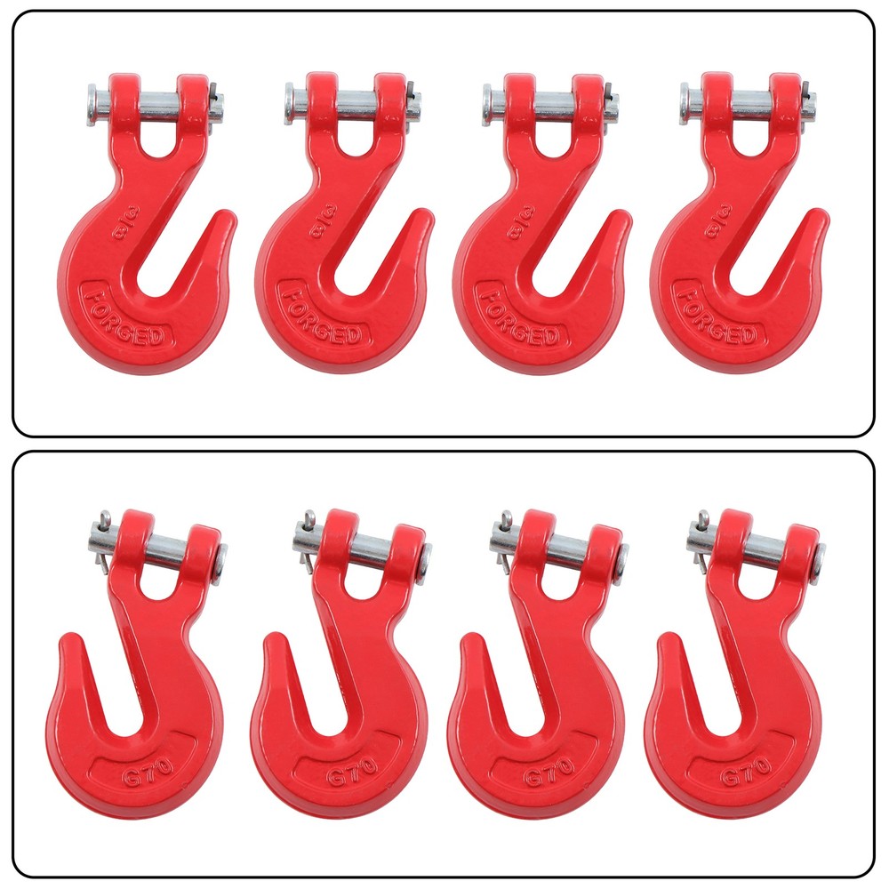 4 Pack 3/8" Clevis Grab Hooks G70 7500lbs Working Load Limit Red Chain Hooks