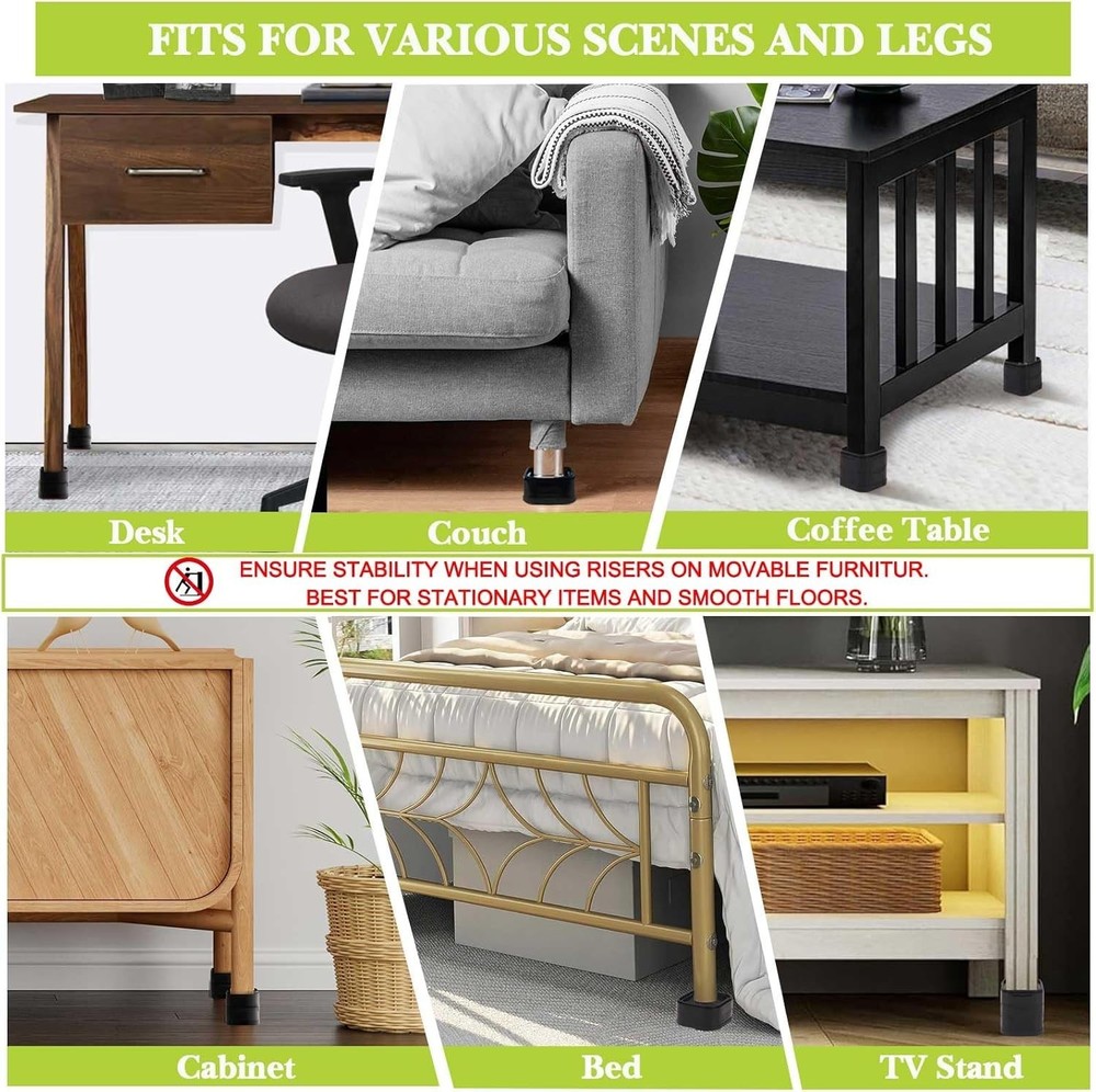 4 Pack Stackable Furniture Risers, Adjustable 1-3 Inch Elevation in Sturdy Black