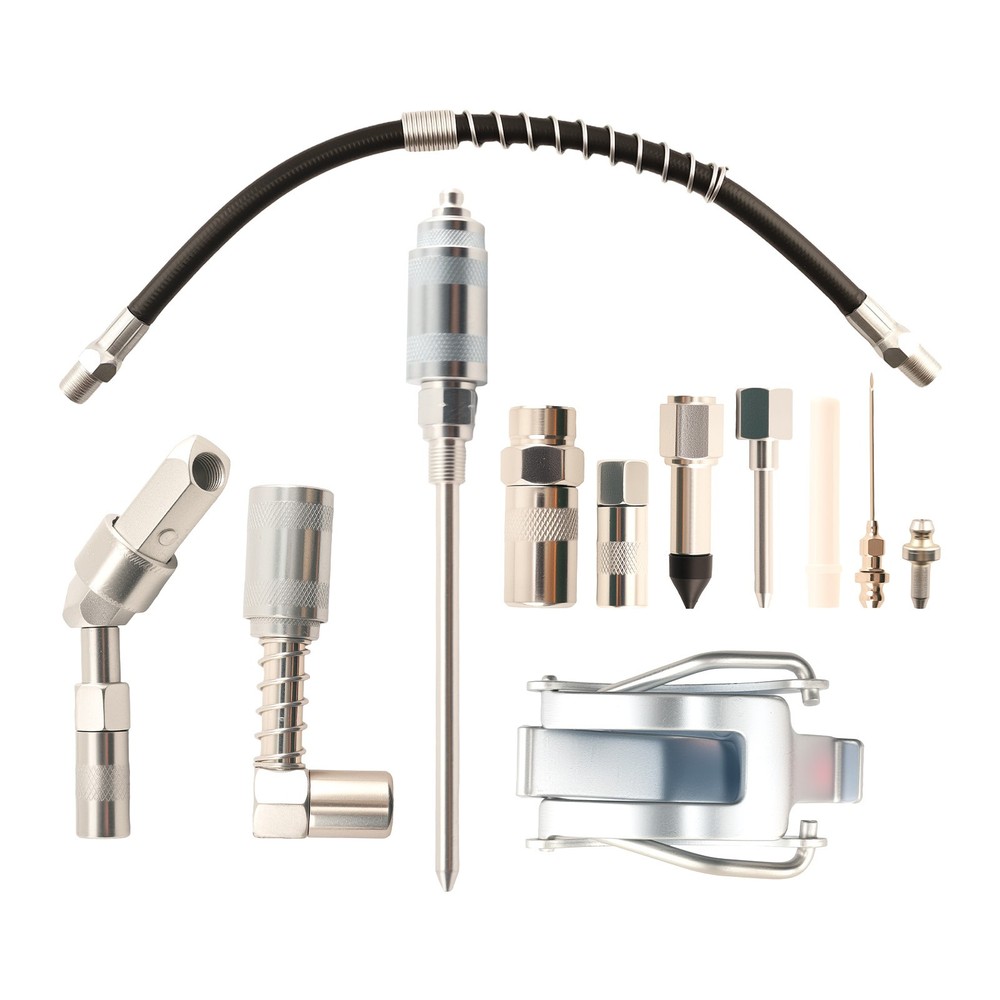 Complete Grease Gun Set 3000PSI with Spring Hose and Multiple Adapters