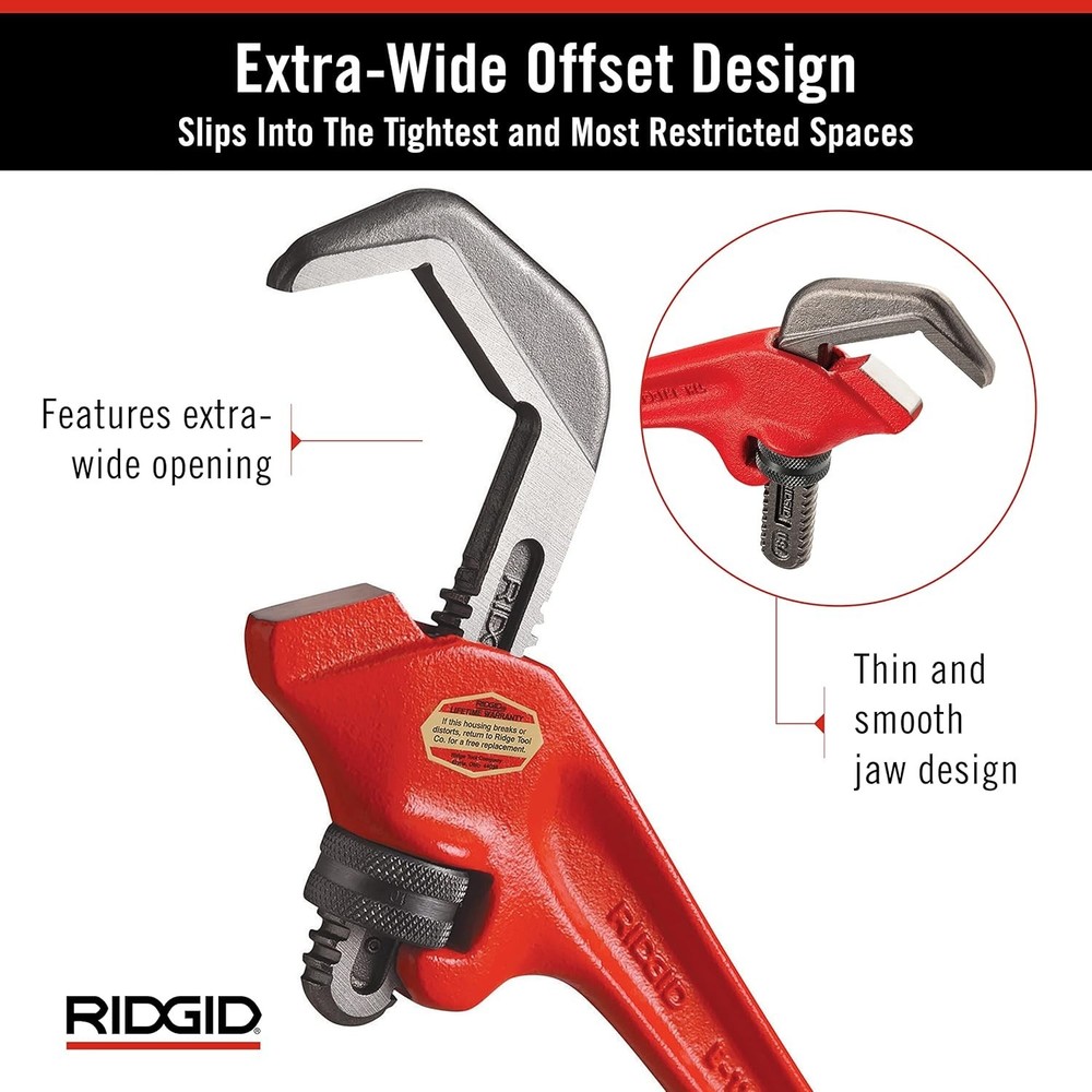 E-110 Offset Hex Pipe Wrench, 9.5", Red
