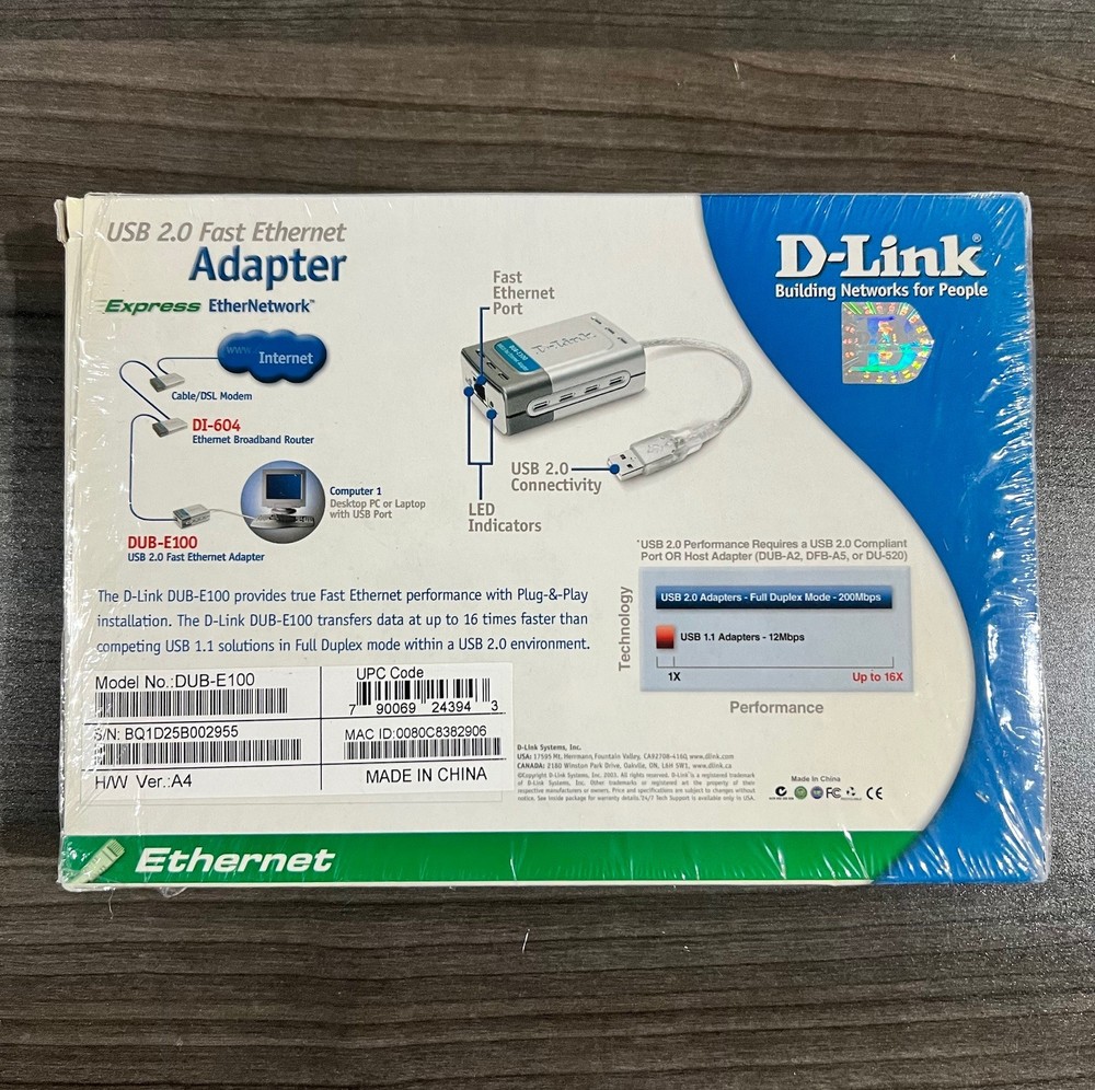 D-LINK DUB-E100 USB 2.0 FAST ETHERNET ADAPTER NEW