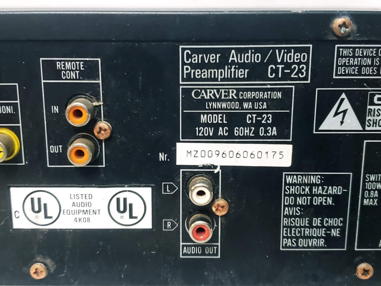 CARVER CT-23 PREAMPLIFIER TUNER WORKING NO REMOTE RACK MOUNT