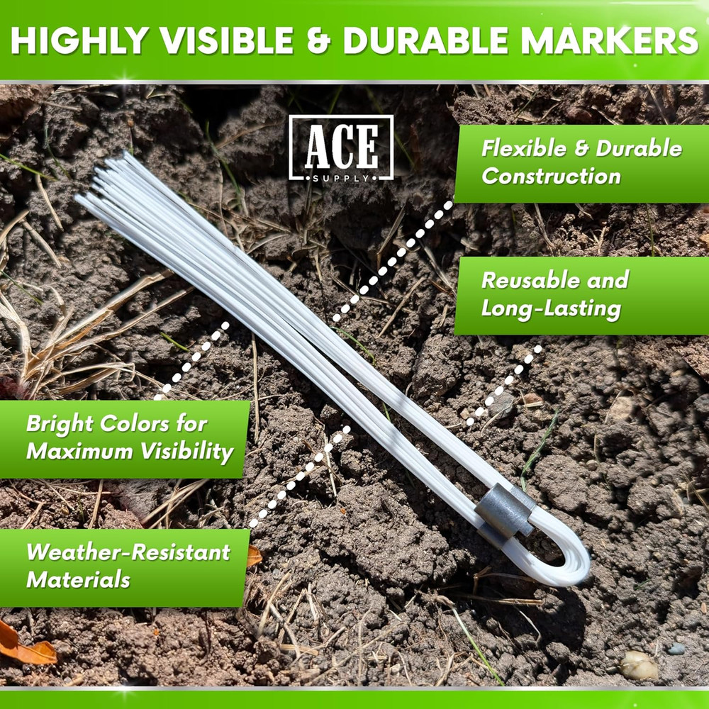 White Marking Whiskers with Stakes - 25 Pack - Durable Marking Whisker Set - Use