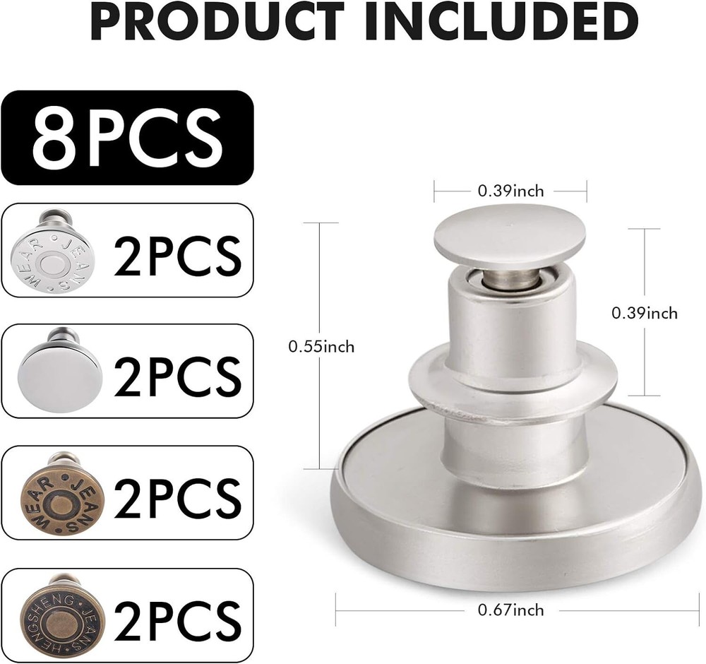8 Sets Premium Instant Replacement Button Pins - Adjustable - Wide Applications