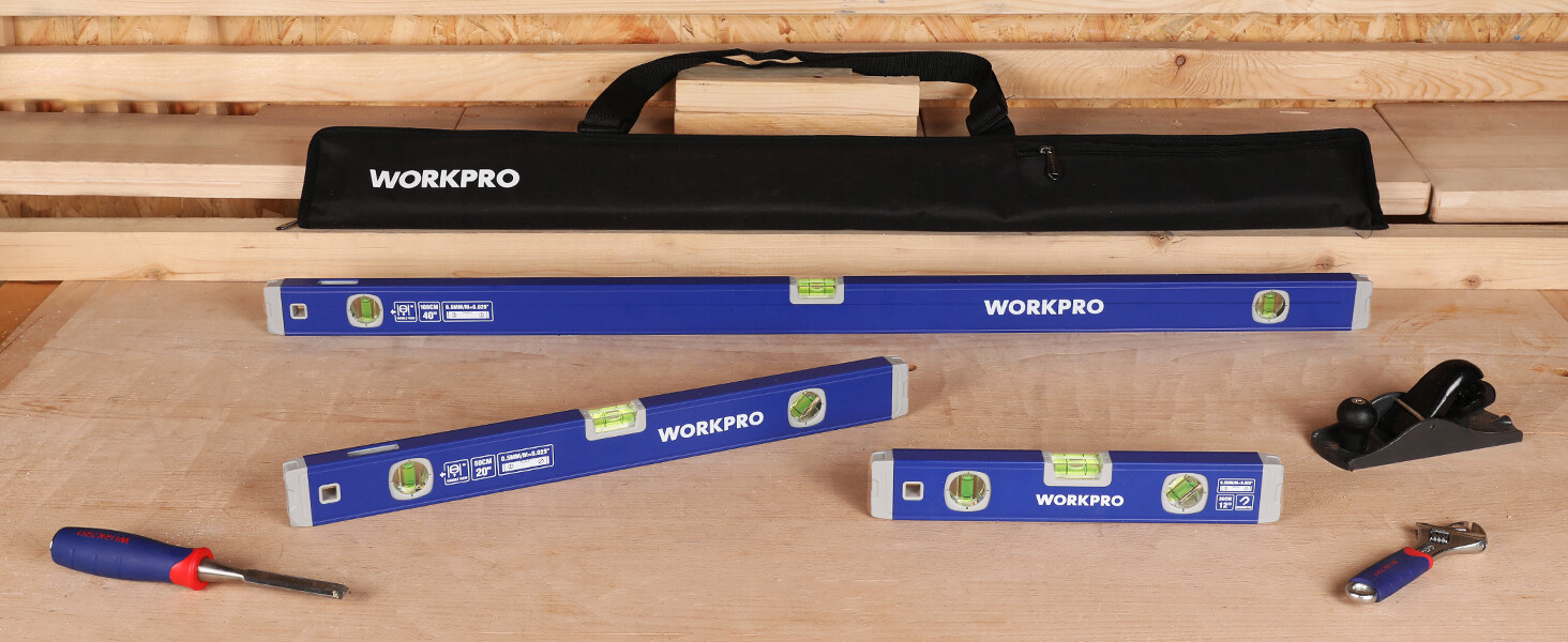 WORKPRO 3PC Spirit Level Set 12" 20" 40" Level Magnetic Torpedo Level Heavy Duty