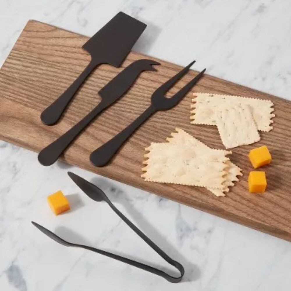 4pc Stainless Steel Cheese Knive Serving Set Black