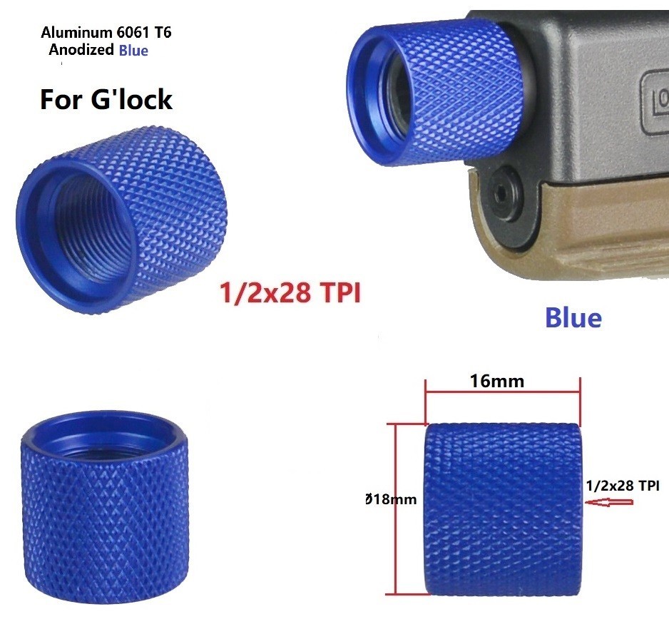 2 PC Blue 1/2x28 TPI Thread Protector Thin Type F Hand Gun & Rifle Application