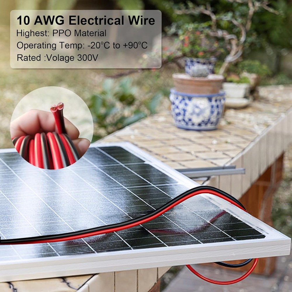 10 Gauge 50FT Tinned Copper Wire 2 Conductor Stranded Parallel Wire, Solar & Car
