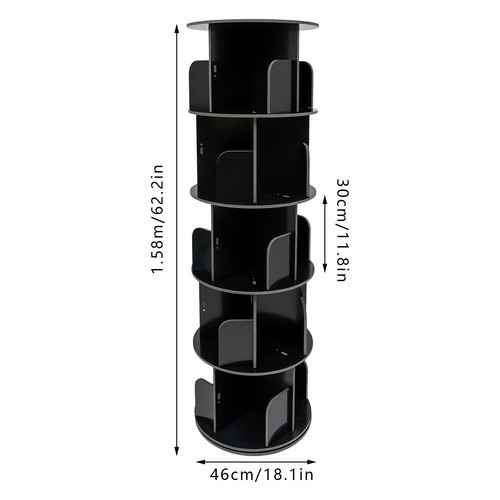 360° Rotating Bookshelf 5-Tier Bookcase Storage Shelf /Freestanding Display Rack