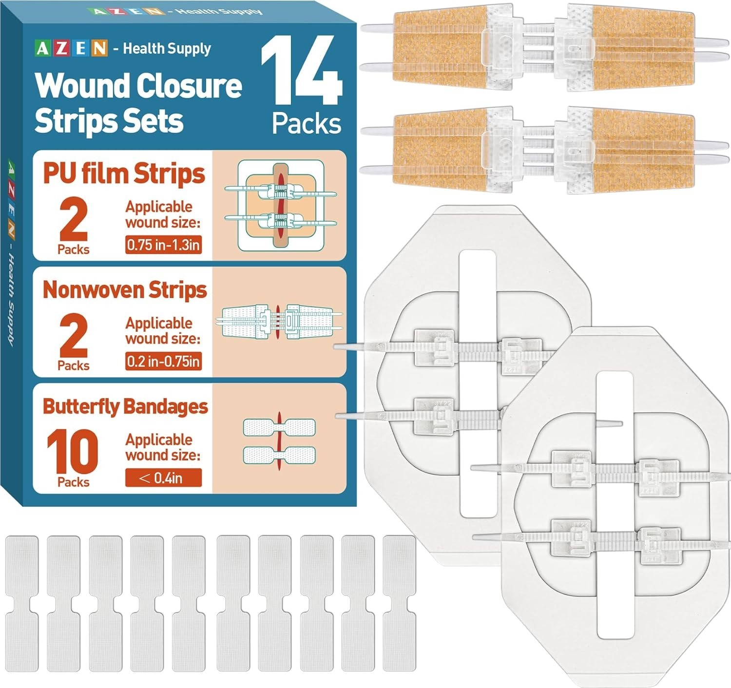 14 Pack Emergency Wound Closure Strips, Butterfly Bandages, Emergency Laceration