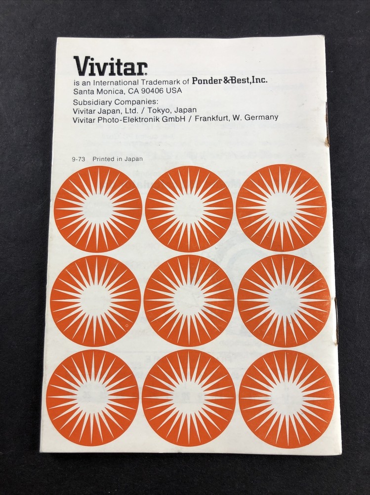 Vivitar Model 352 Automatic Electronic Flash Owners Manual Instruction Booklet