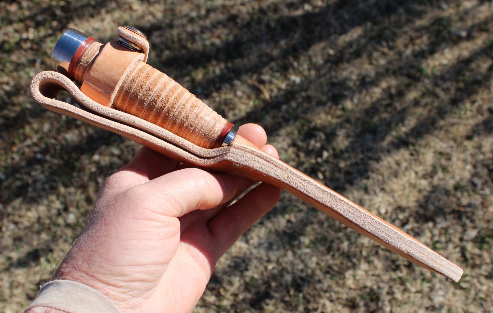 BGCK&T Custom Cattaraugus 225-Q Knife With New Leather Handle Sheath Full Blade