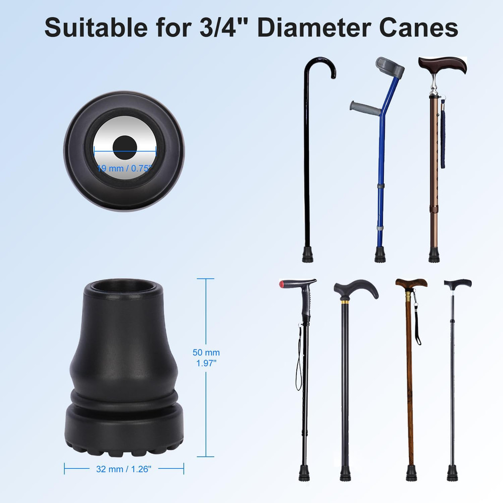 Rubber Cane Tips, (3/4", 4-Pack) Heavy Duty Walking Cane Tips, Anti-Slip Replace