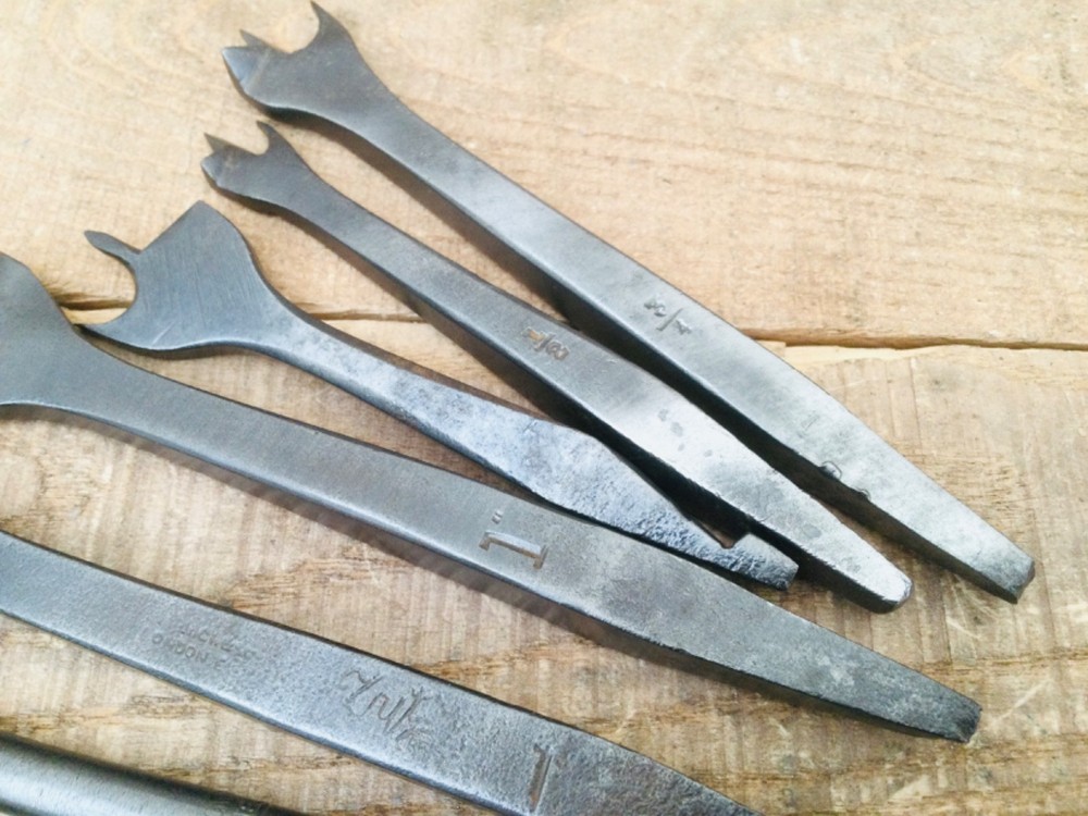 Vintage Carpentry Drill Brace Bits Selection & Tool Roll Woodworking Auger Bits