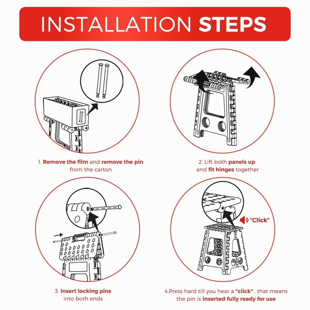 Folding Step Stool Foldable 16 Inch Stool 400 lbs CapacityPlastic Stools for ...