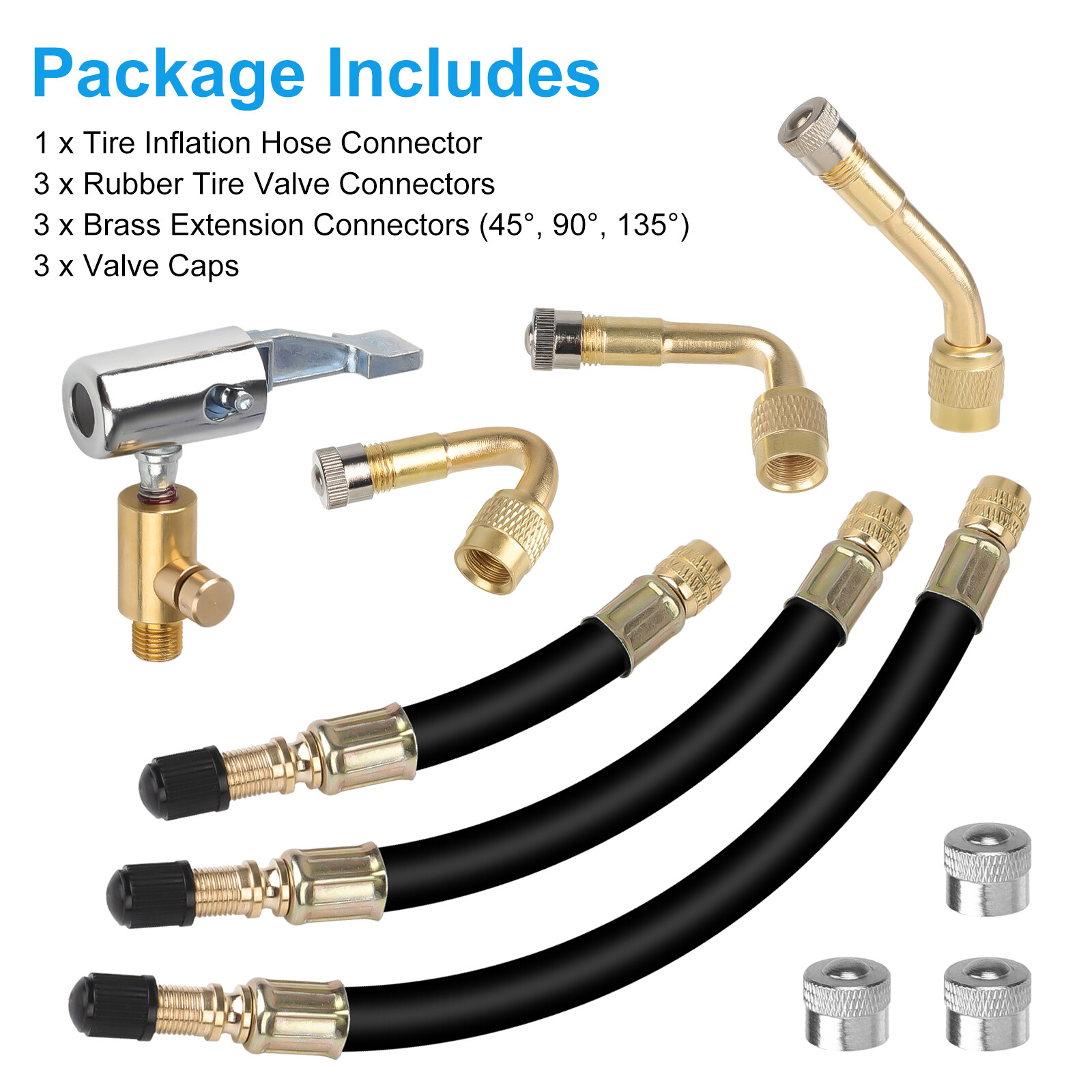 10pcs Universal Tire Valve Extension Kit w/ Hose & Angles Stem Extender Car Bike