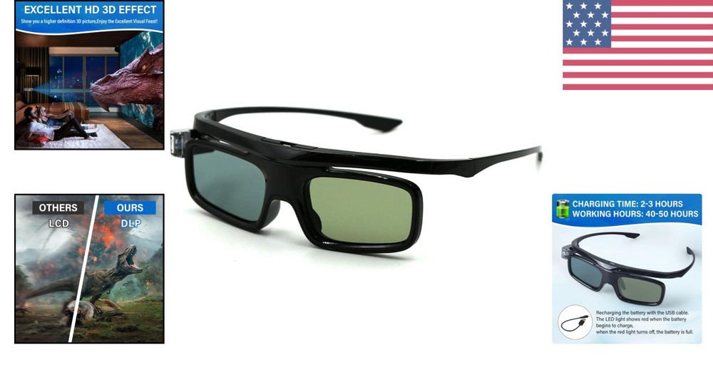 Versatile DLP Link 3D Glasses with 2D to 3D Functionality – Rechargeable