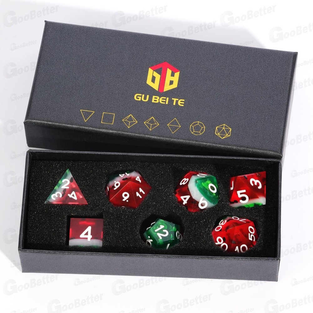 For DND 7 Piece Polyhedral Translucent Layered Watermelon Dice Set With Dice Box