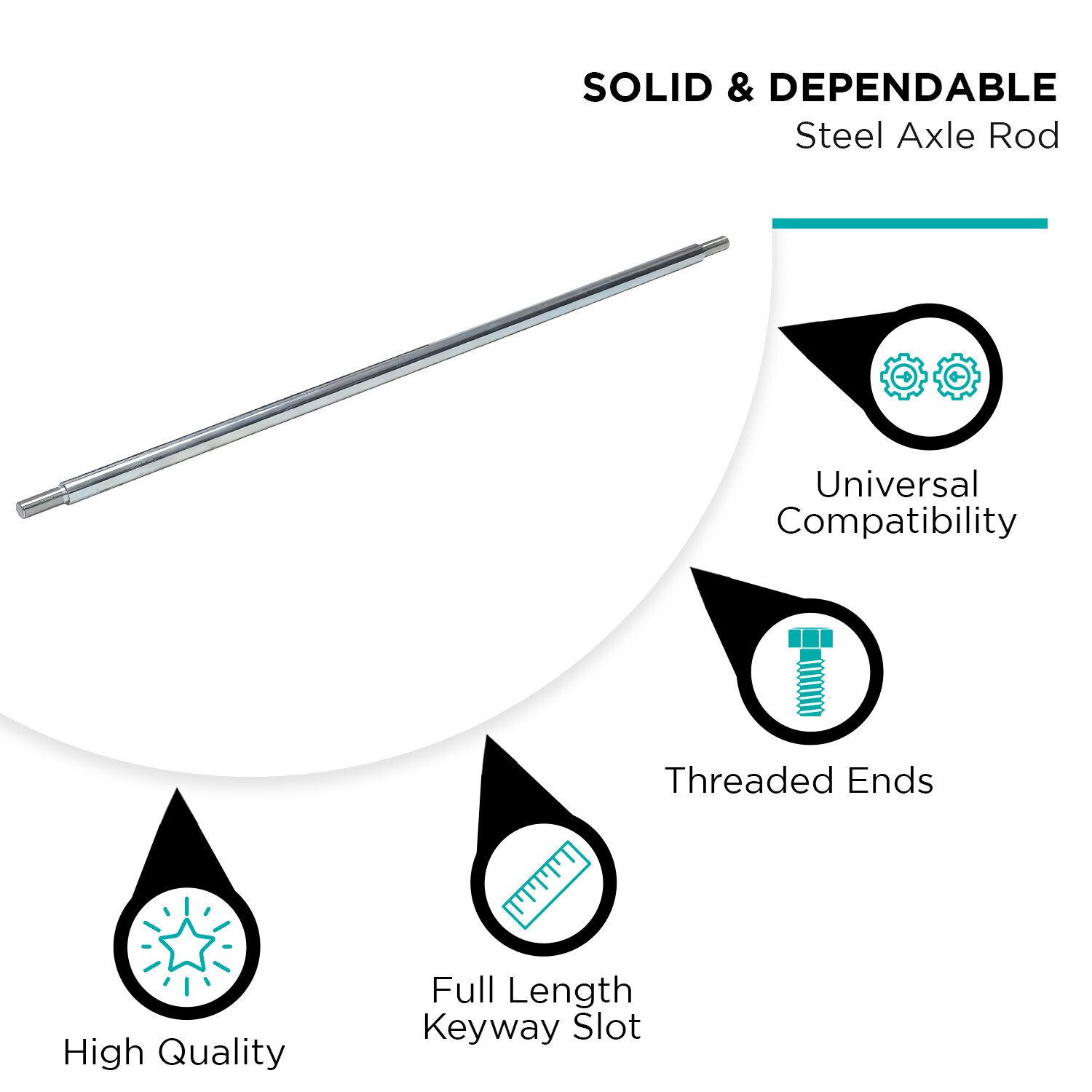 36" x 1" Steel Axle Rod with 3/4-16 Fine Thread and 1/4" Keyed Shaft for Go-Kart