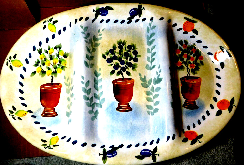 Sakura~Gracey Knight "Topiary" Oval Three Section Stoneware Platter