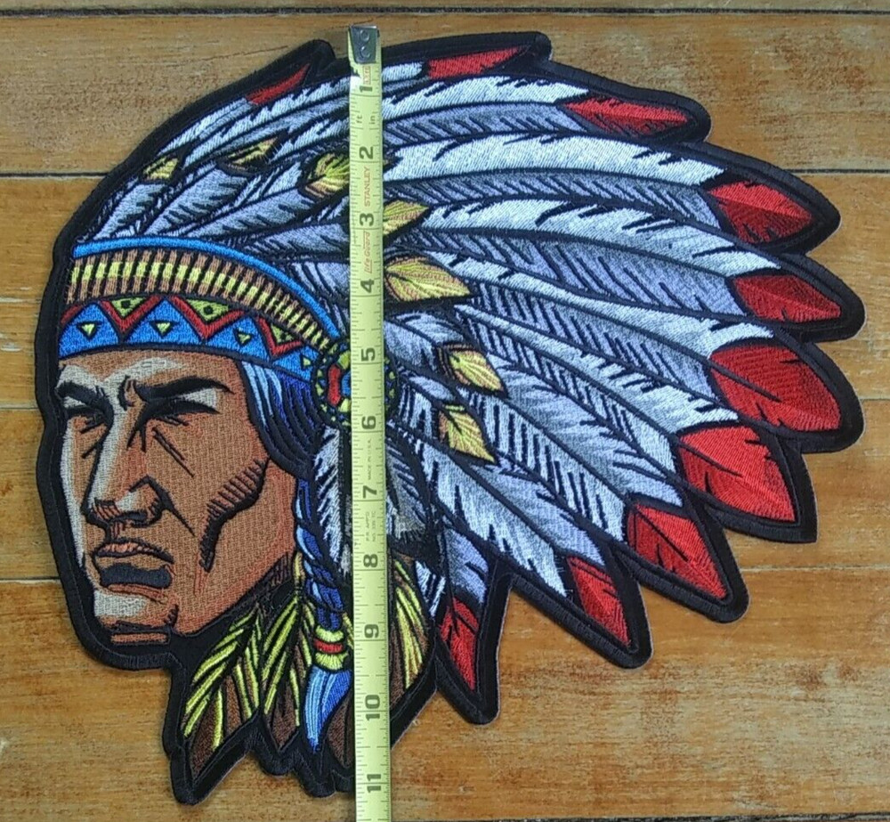 LARGE Embroidered Back Patch ~ Native Indian CHIEF Headdress Biker JACKET PATCH