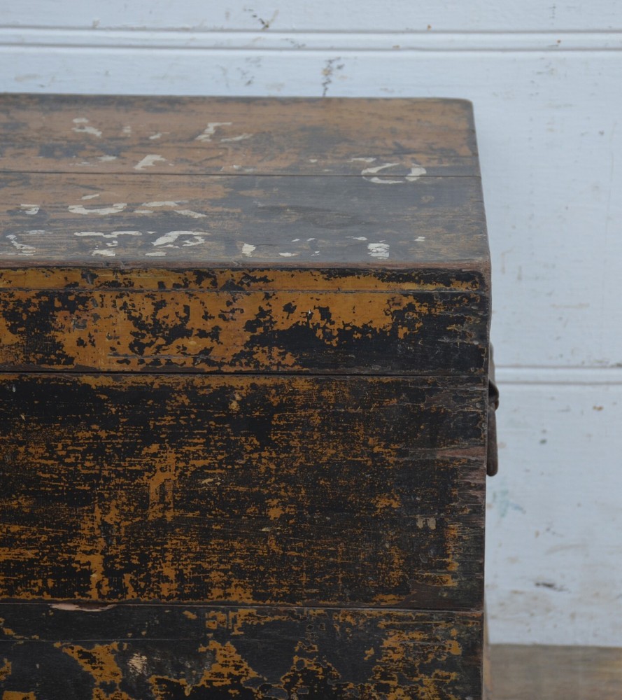 Reclaimed teak storage Trunk with multicolor distressed finish