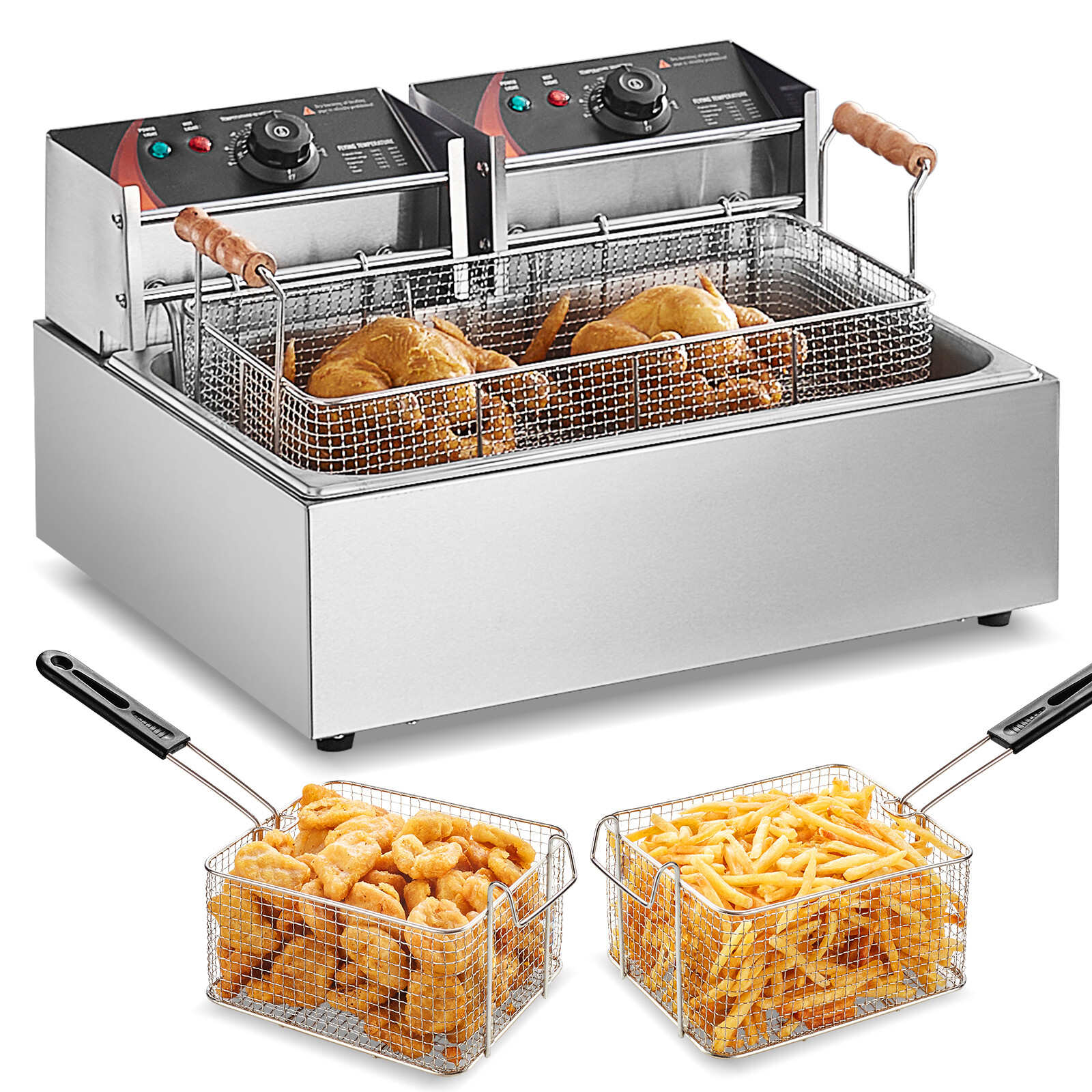 Electric Deep Fryer 22L Commercial Countertop Fryer Restaurant w/ 3 Basket New
